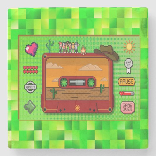 Jeans games pixel art. stenen onderzetter (Voorkant)