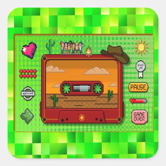 Jeans games pixel art. vierkante sticker (Voorkant)
