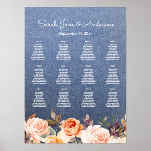 Jeans Lights, Blush & Peach Floral Seating Chart Poster