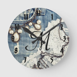 Jeans Victoria Monogram Initialen wandklok Ronde Klok