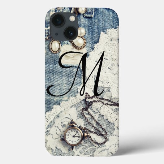 Jeans Victoriaans Kant Monogram IPAD Case (Achterkant)