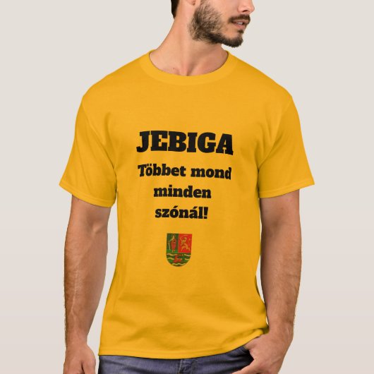 JEBIGA Többet mond minden szónál! sárga rövid ujú T-shirt (Voorkant)