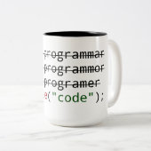 "J'écris à code" sur le noir la tasse à deux tons (Devant droit)
