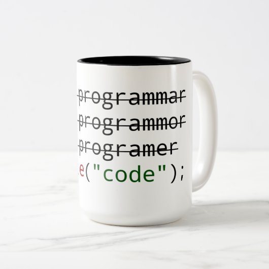 "J'écris à code" sur le noir la tasse à deux tons (Devant droit)