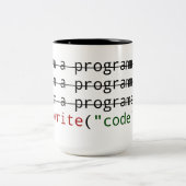 "J'écris à code" sur le noir la tasse à deux tons (Centre)