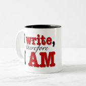 "J'écris, par conséquent je suis" tasse (Devant gauche)