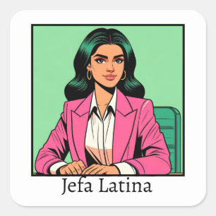 Jefa Latina Pop Art Business Woman Vierkante Sticker