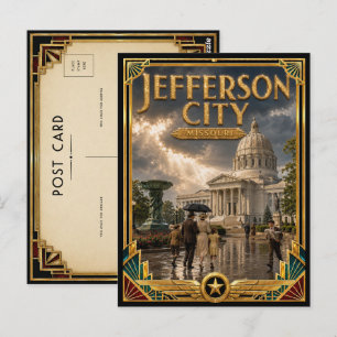 Jefferson City Missouri Vintage Art Deco Gouden Ti Briefkaart