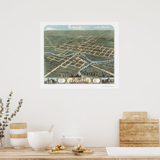Jefferson, WI Panoramic Map - 1870 Poster (Keuken)