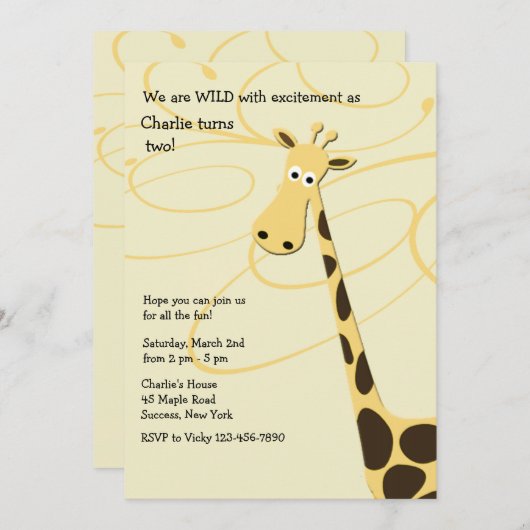 Jeffrey Giraffe Invitation de fête d'anniversaire (Devant / Derrière)