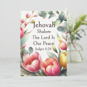 Jehovah Shalom, Roze Tulpen Eucalyptus Whimsical Kaart