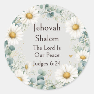 Jehovah Shalom, Witte Madeliefjes Eucalyptus Whims Ronde Sticker