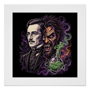 Jekyll en Hyde Gespleten Gezicht Horror Design Perfect Poster
