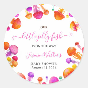 Jelly Fish Roze Geel Gradiënt Pastel Baby shower Ronde Sticker
