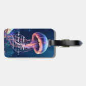 Jellyfish Art, White Script Name, Contact Info Bagagelabel (Achterkant horizontaal)