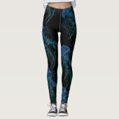 Jellyfish Blue Green Black Leggings (Devant)