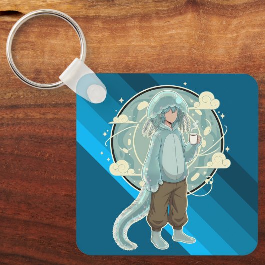 Jellyfish Boy Anime Coffee Art Sleutelhanger (Voorkant)