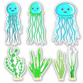 Jellyfish en seaweed Vinyl Sticker