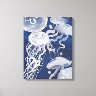 Jellyfish op marineachtergrond canvas afdruk