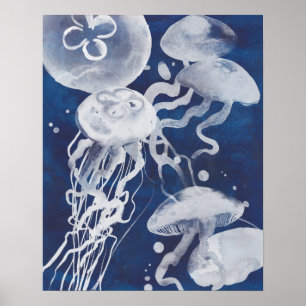 Jellyfish op marineachtergrond poster