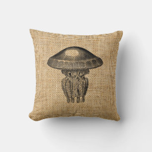 Jellyfish Rustic Burlap Accent Kussens