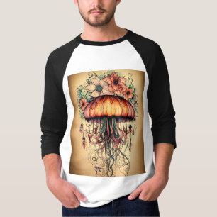 Jellyfish Tattoo Design met Bloemelementen T-shirt