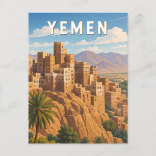 Jemen Illustratie Reis Kunst Vintage Briefkaart