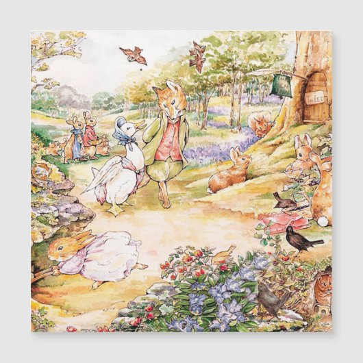Jemima Puddle Duck loopt met Fox Magnetische Uitnodiging (Voorkant)
