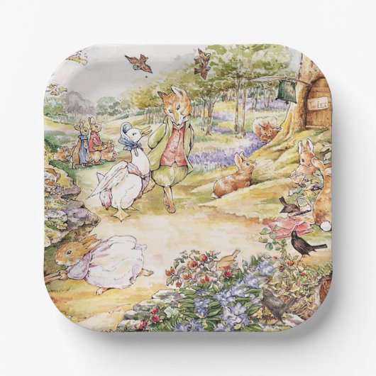 Jemima Puddle Duck loopt met Fox Papieren Bordje (Voorkant)