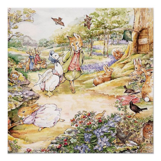 Jemima Puddle Duck loopt met Fox Perfect Poster (Voorkant)