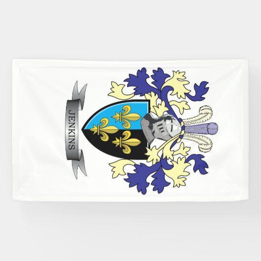 Jenkins Family Crest Coat of Arms Spandoek (Horizontaal)