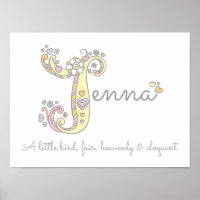 Jenna nom et signification affiche d'art initiale 