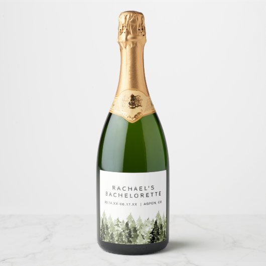 JENNA Rustic Pine Forest Bachelorette Shower Sparkling Wijnetiket (Voorkant)