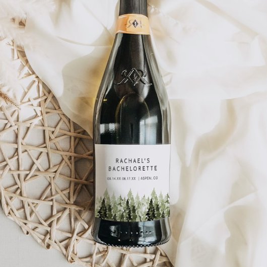 JENNA Rustic Pine Forest Bachelorette Shower Sparkling Wijnetiket
