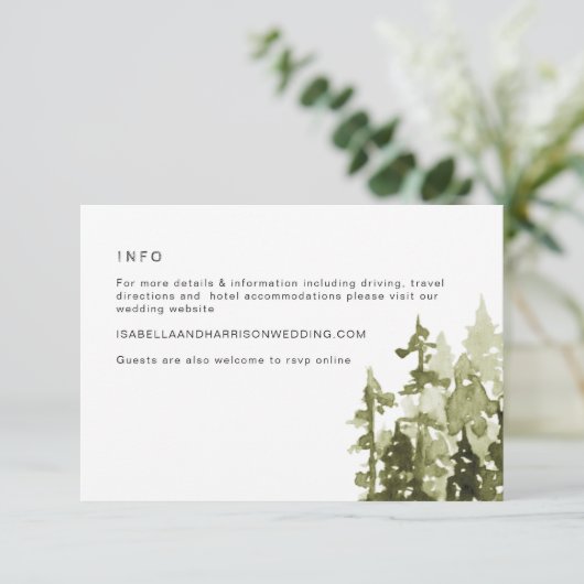 JENNA Rustic Pine Tree Wedding Details Kaart (Staand voorkant)