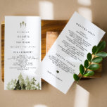 JENNA Rustic Watercolor Pine Tree Programme<br><div class="desc">Ce programme de mariage comprend des pins aquarellés rustiques et une police manuscrite bohème. Modifiez facilement tous les libellés et les polices pour correspondre au style de votre événement.</div>