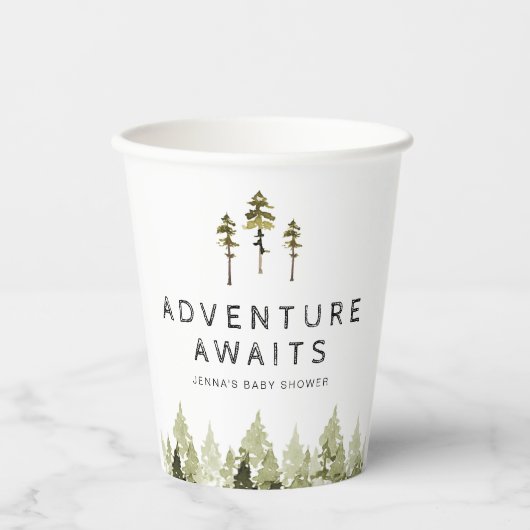 JENNA Rustic Waterverf Pine Tree Baby shower Papieren Bekers (Voorkant)