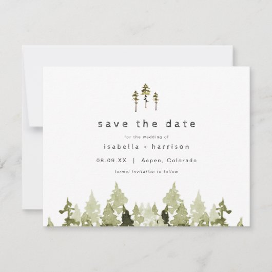 JENNA Rustic Waterverf Pine Tree Save the Date Kaart (Voorkant)