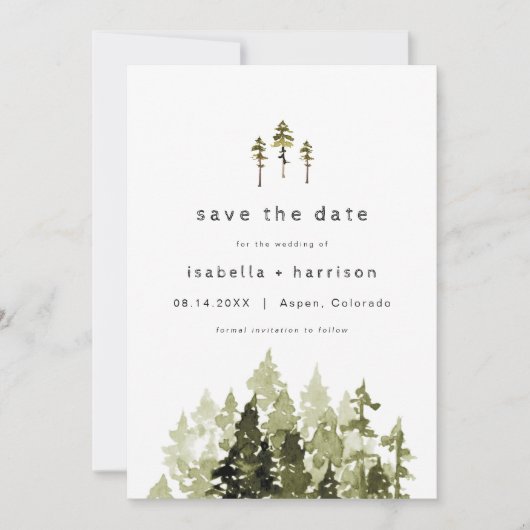 JENNA Rustic Waterverf Pine Tree Save the Date Kaart (Voorkant)