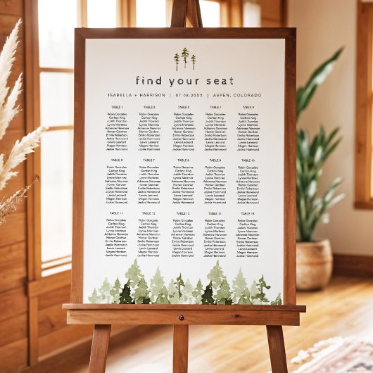 JENNA Rustic Waterverf Pine Tree Seating Chart Poster