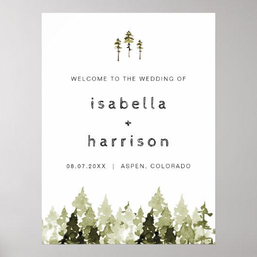 JENNA Rustic Waterverf Pine Tree Welcome Sign Poster (Voorkant)