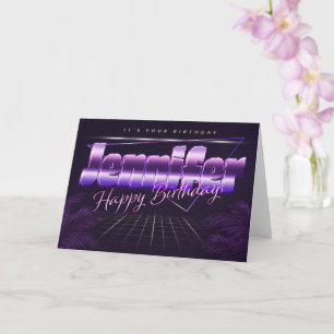 Jennifer Nom Prénom carte rétro lilas Anniversaire