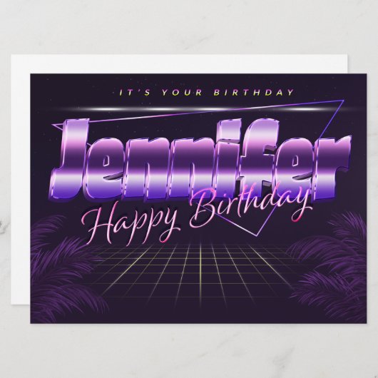 Jennifer Nom Prénom carte rétro lilas Anniversaire (Devant / Derrière)