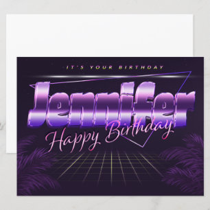 Jennifer Nom Prénom carte rétro lilas Anniversaire