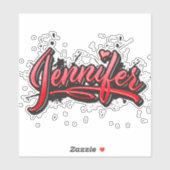 Jennifer red Heart Graffiti Autocollants (Feuille)