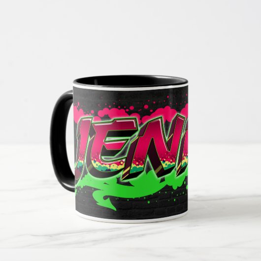 Jenny prénom nom tasse rouge vert graffiti (Devant gauche)