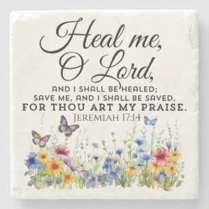 Jeremia 17:14 Healing Bible Verse Wildflowers Stenen Onderzetter