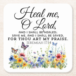 Jeremia 17:14 Healing Bible Verse Wildflowers Vierkante Kartonnen Onderzetter