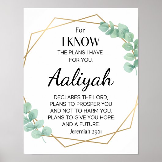 Jeremia 29:11 Eucalyptus personaliseren Poster (Voorkant)