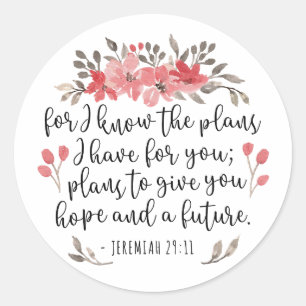 Jeremia 29 11 - want ik ken de plannen - Floral Ronde Sticker
